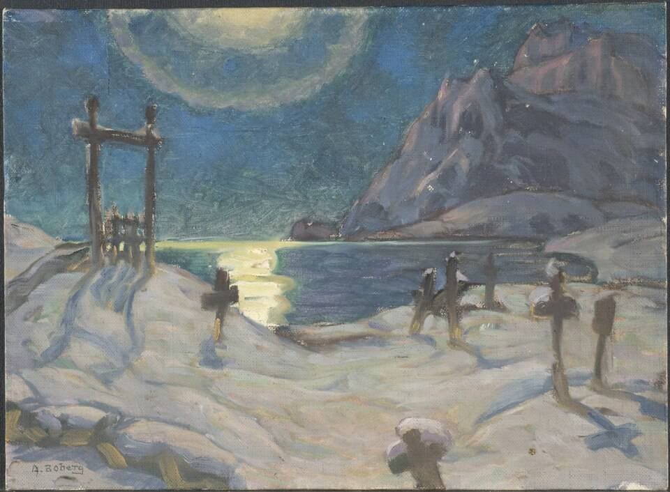 The Graveyard in the Mountains. Study from Lofoten — Anna Boberg