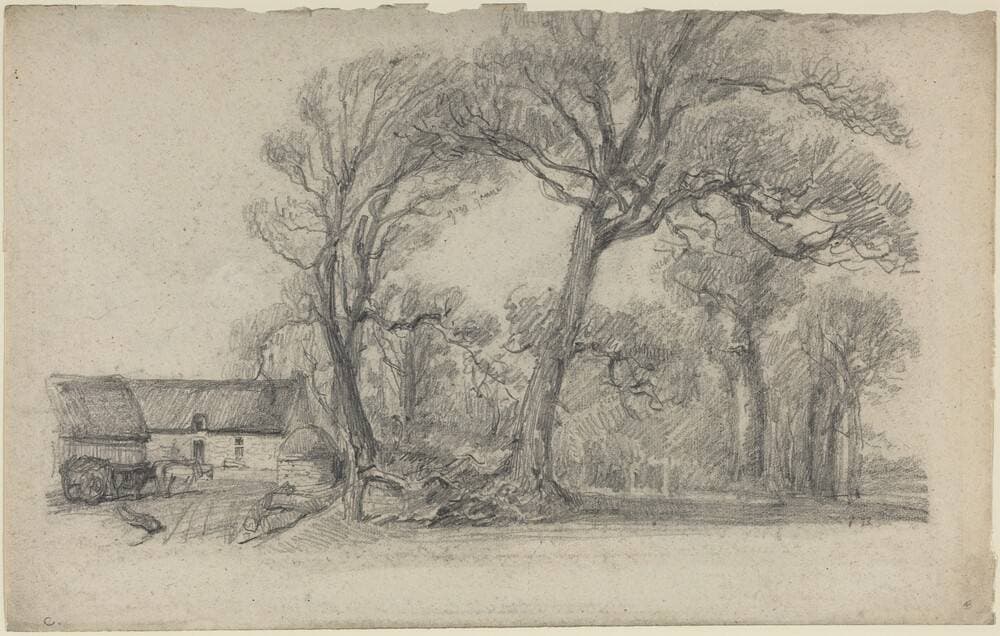 Landscape with Trees, Cottage, and Farm Wagon — Eugène Boudin