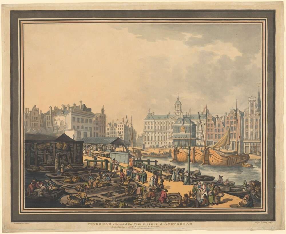 Feyge Dam, with part of the Fish Market at Amsterdam — Thomas Rowlandson