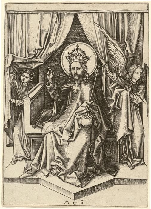 Christ Enthroned, with Two Angels — Martin Schongauer