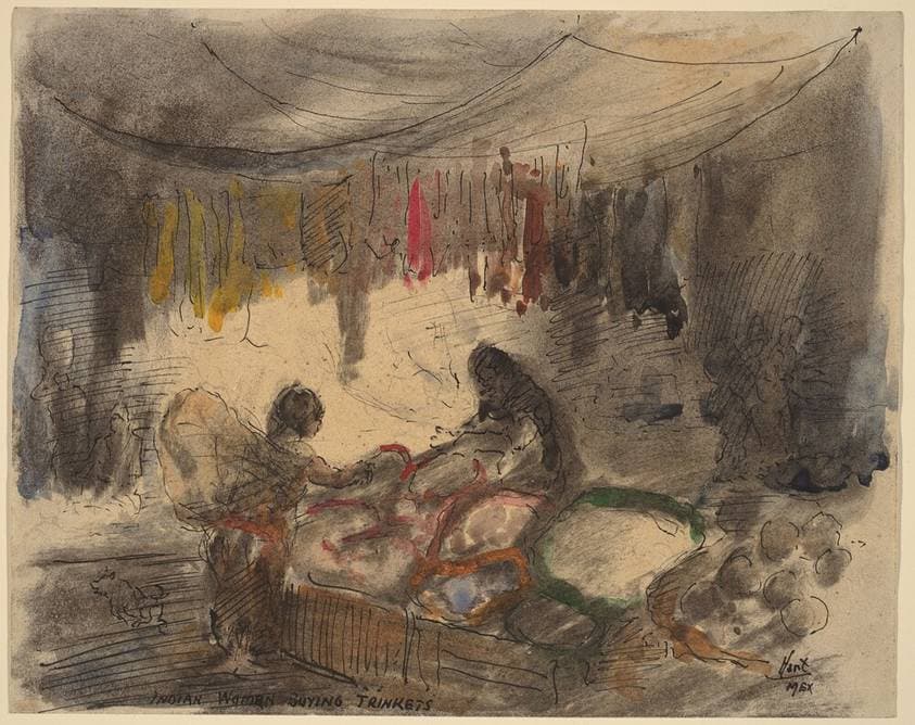 Market, Mexico, Indian Woman Buying Trinkets — George Overbury (Pop) Hart