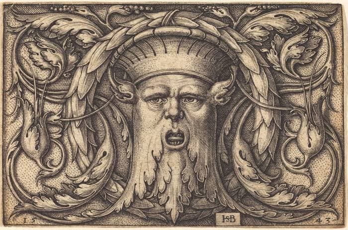 Ornament Panel with a Large Bearded Mask — Sebald Beham