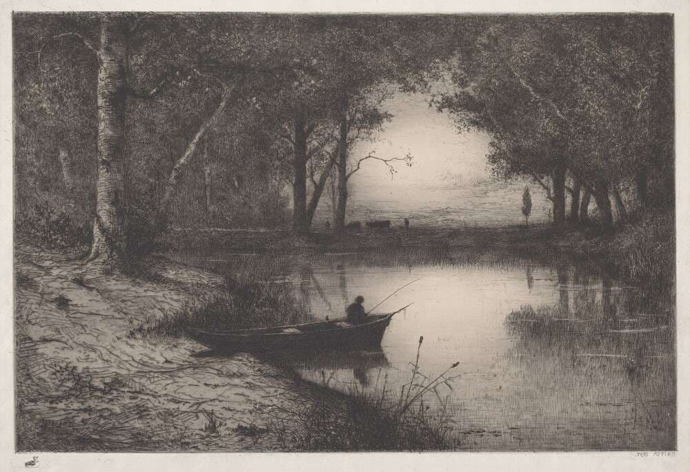 Pêcheur en Canot, au bord d'une Rivière (Fisherman in a Boat) — Adolphe Appian