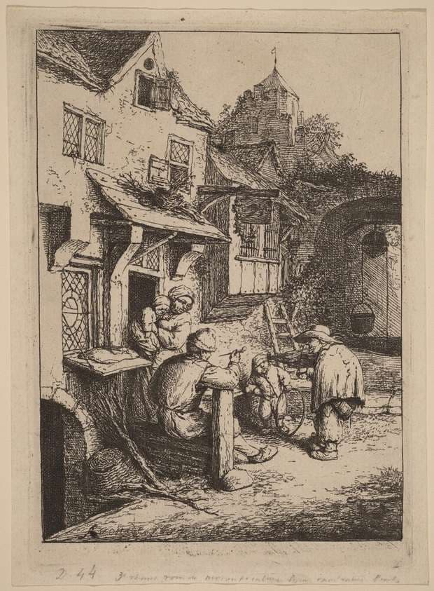 Peasant Family Entertained by a Fiddler with a Hunchback — Adriaen van Ostade