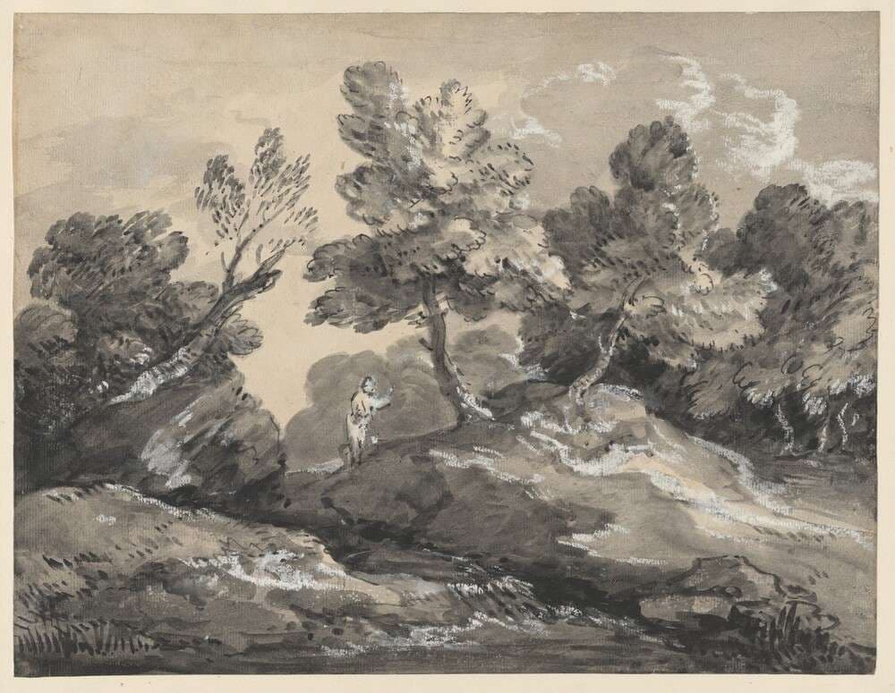 A Rocky Wooded Landscape with a Figure by a Stream — Thomas Gainsborough