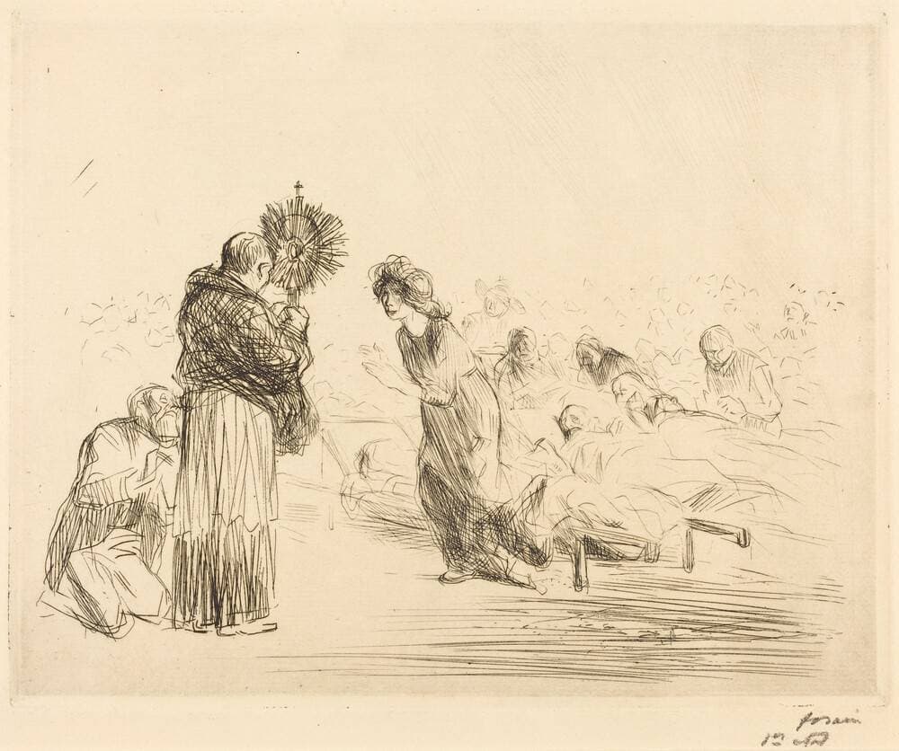 Le miraculé devant l'ostensoir (4e planche) (The Miracle before the Blessed Sacrament) (fourth plate) — Jean-Louis Forain