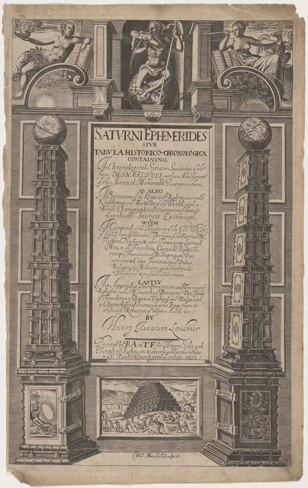 Title Page to Saturne Ephemerides by Henry Isaacson — William Marshall