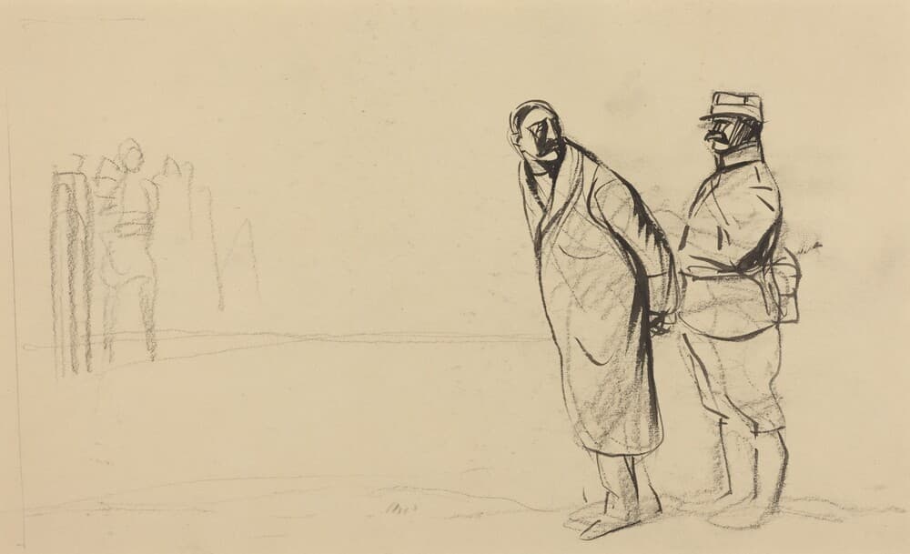 a) Au front de Vincennes, Bolo pacha (recto); b) Sketch for Au front de Vincennes, Bolo pacha (verso) — Jean-Louis Forain