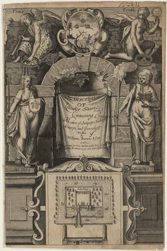 Frontispiece to William Burton, Description of Leicestershire — Francis Delaram