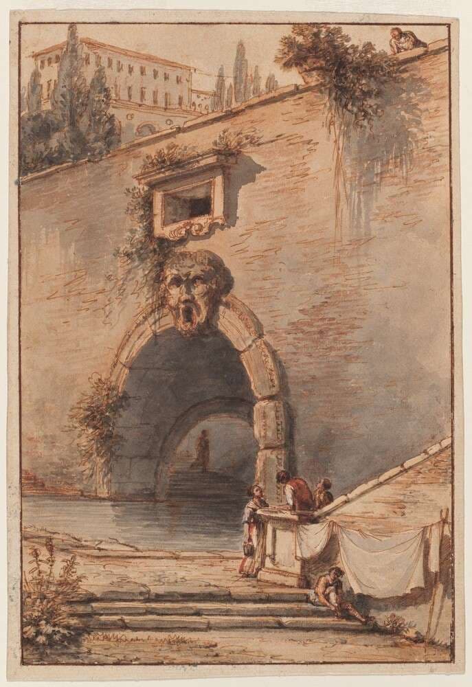 View of an Ancient Roman Bridge with a Mascaroon — Victor Jean Nicolle