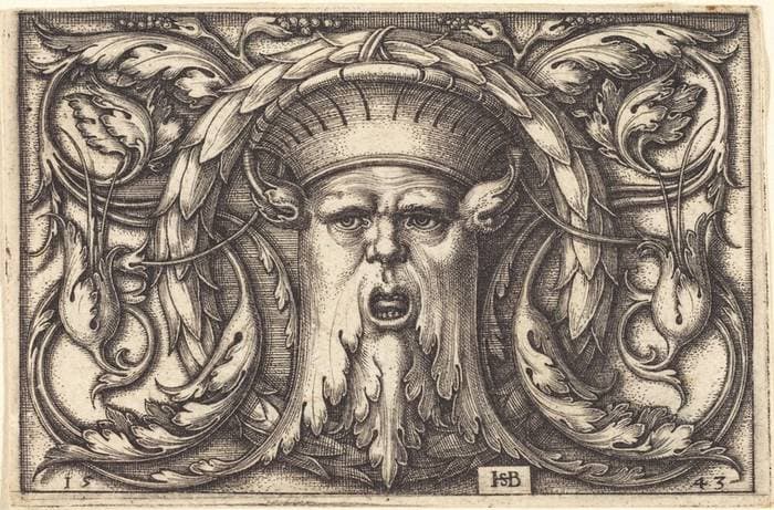 Ornament Panel with a Large Bearded Mask — Sebald Beham