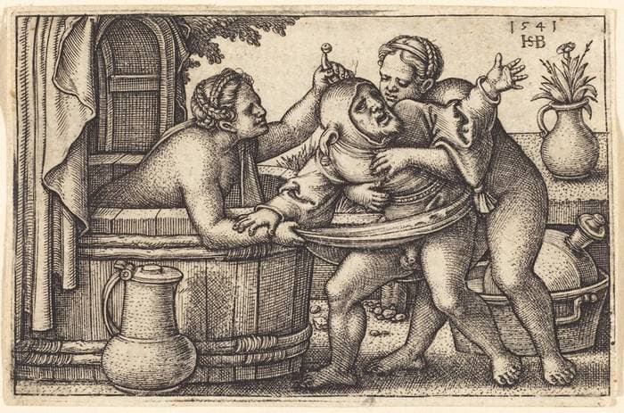 Fool and Two Bathing Women — Sebald Beham