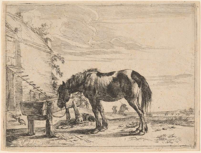 A Horse Bound to a Feeding Trough — Dirck Stoop