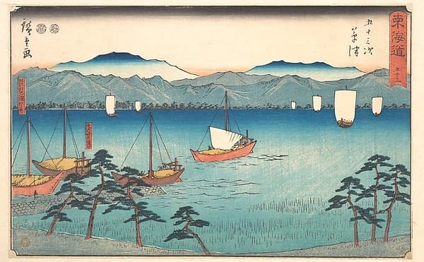 東海道五十三次 草津 矢ばせの渡口 琵琶湖風景|Kusatsu — Andō Hiroshige