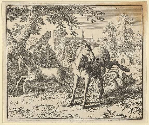 Renard Goes with the Badger to Court to Appease the Lion's Anger from Hendrick van Alcmar's Renard The Fox — Allaert van Everdingen