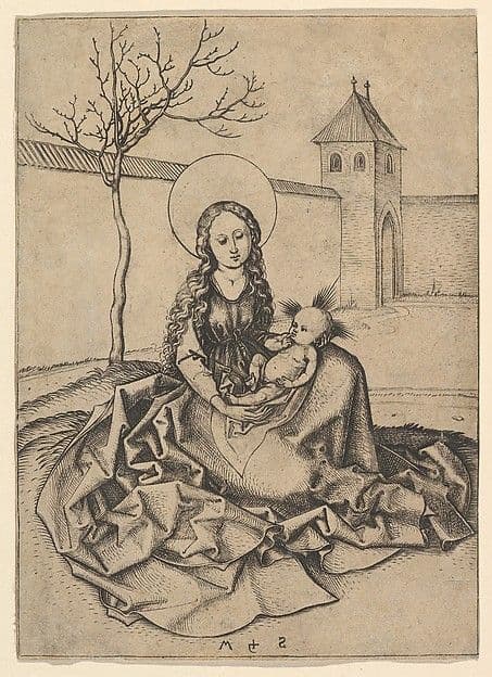 The Madonna and Child in the Courtyard — Martin Schongauer