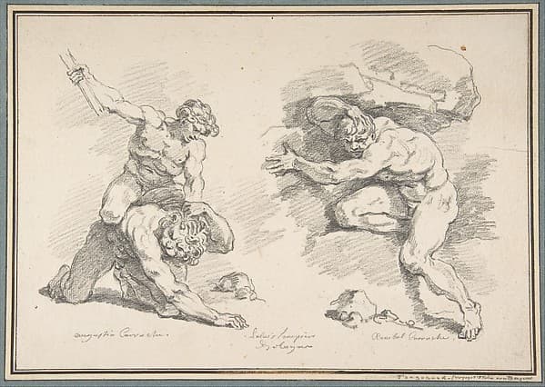 Hercules and Cacus, after Annibale Carracci, and the Destruction of Enceladus, after Agostino Carracci — Jean-Honoré Fragonard