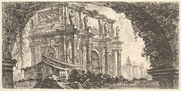 Plate 9: Arch of Constantine in Rome (Arco di Costantino in Roma), from "Antichità Romane de' Tempi della Repubblica, e de' primi Imperatori" — Giovanni Battista Piranesi
