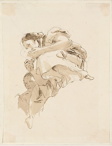 Crouching Woman with a Boy Behind Her — Giovanni Battista Tiepolo