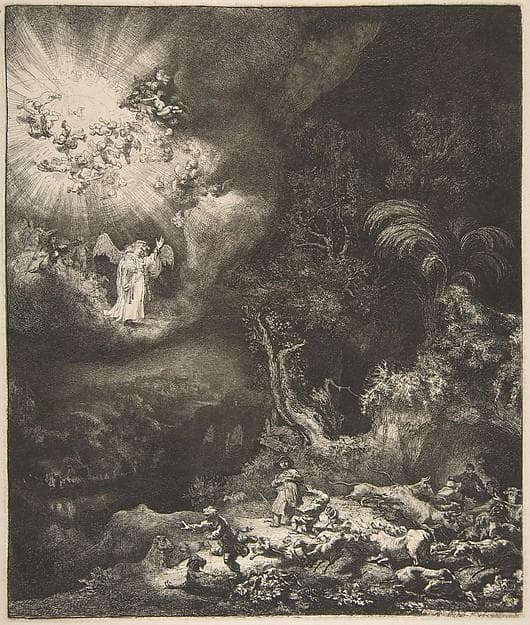 The Angel Appearing to the Shepherds — Rembrandt van Rijn