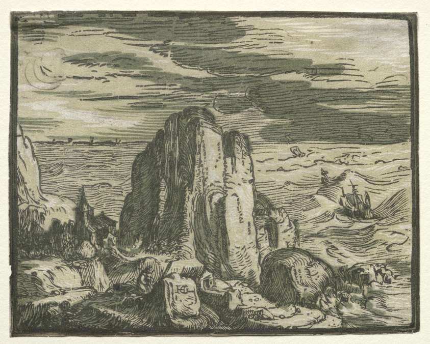Four Small Landscapes: No. 4, Cliff on the Seashore — Hendrik Goltzius