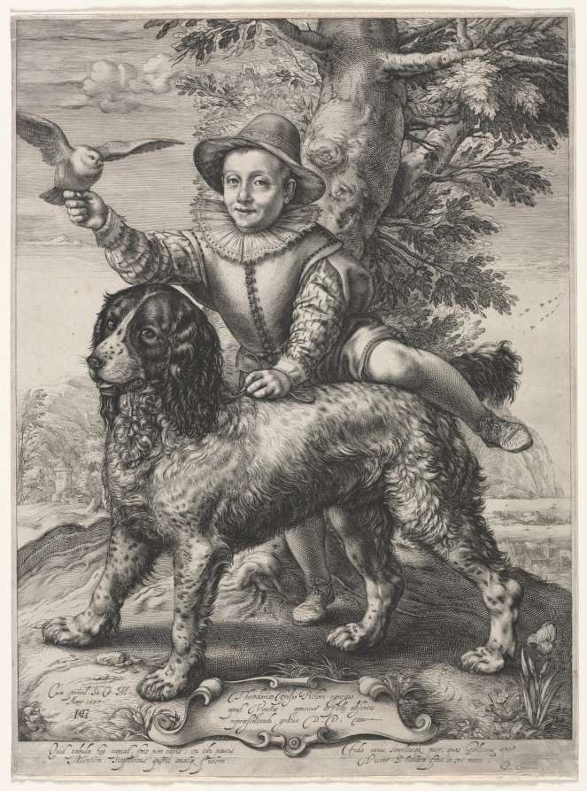 Portrait of Frederick de Vries and His Dog — Hendrik Goltzius