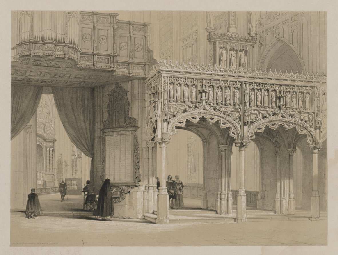 Sketches in Belgium and Germany, Volume I: Screen in the Cathedral of St. Peter, Louvain — Louis Haghe