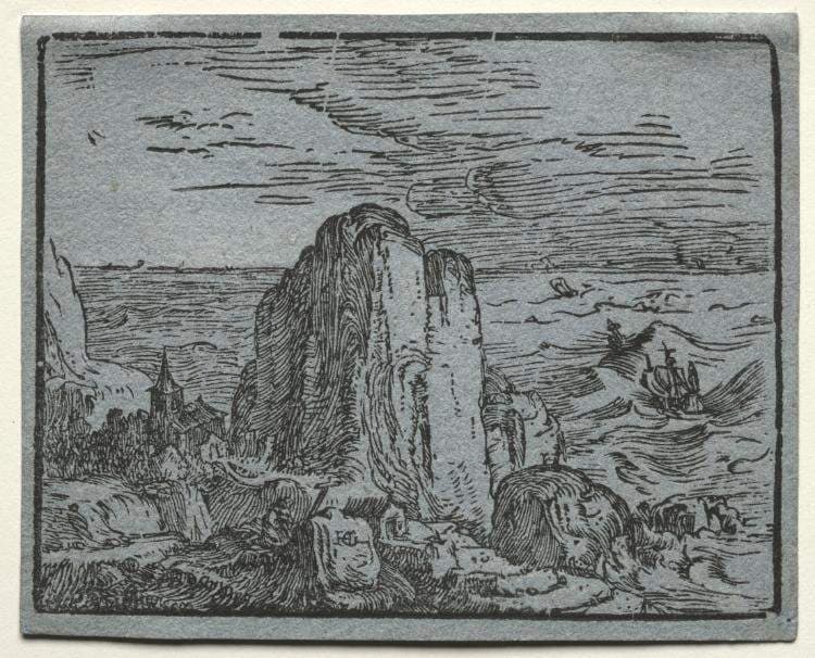 Four Small Landscapes: No.4, Cliff on the Seashore — Hendrik Goltzius