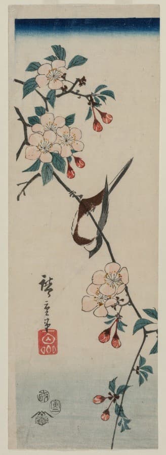 Small Bird (Swallow ?) on Cherry Branch — Andō Hiroshige