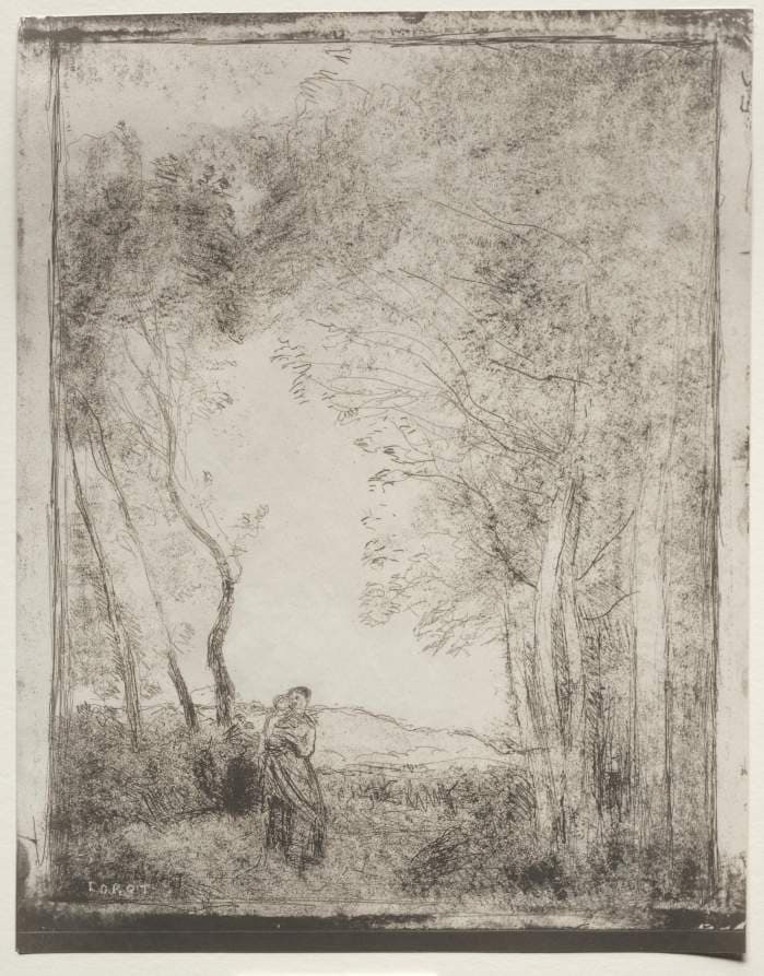 A Young Mother at the Entrance of a Wood — Jean-Baptiste-Camille Corot
