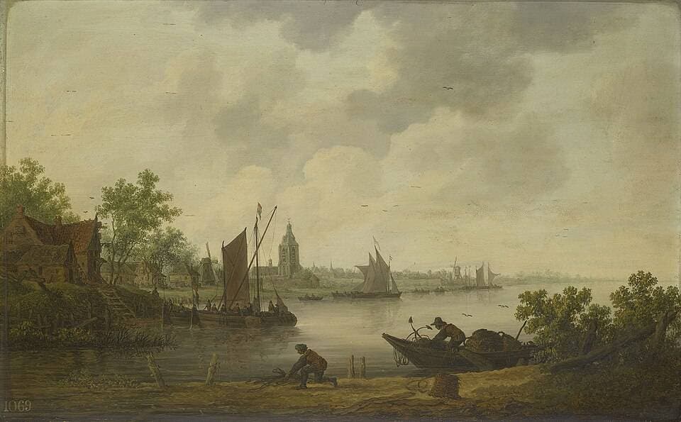 River Landscape with a Church — Cornelis Symonsz van der Schalcke