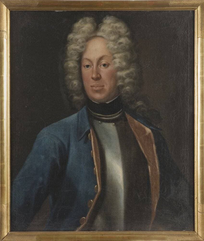 Adolf Herman Wrangel af Lindeberg (1684-1746), friherre, överstelöjtnant, g.m. friherrinnan Sofia Gyllenstierna af Ulaborg — Johann Heinrich Wedekind