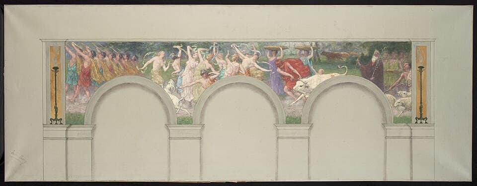 Esquisse pour les salons d'entrée de l'Hôtel de Ville de Paris : Scène antique : taureau mené au sacrifice — Jules-Jean Ferry