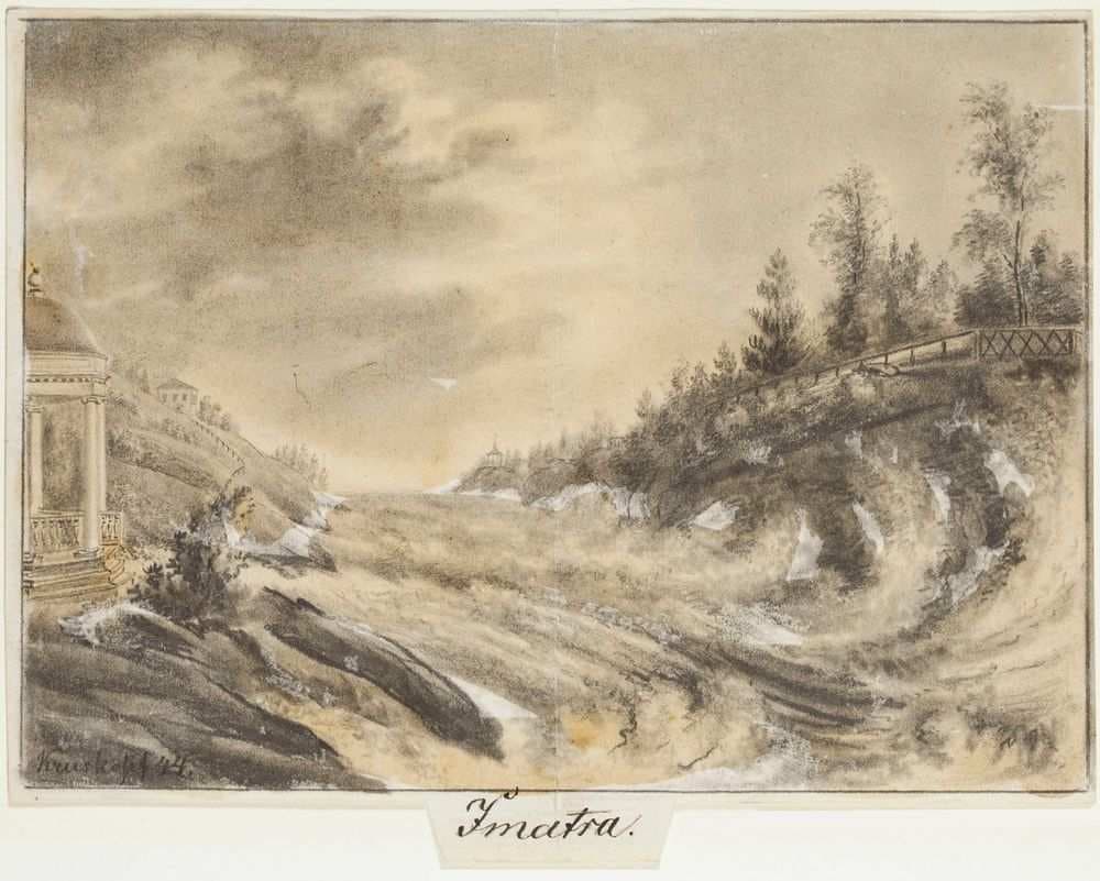 Imatra Rapids, original drawing for Finland Depicted in Drawings — Pehr Adolf Kruskopf