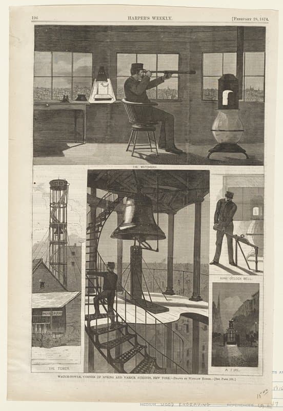 Watch-Tower, Corner of Spring and Varick Streets, New York — Winslow Homer
