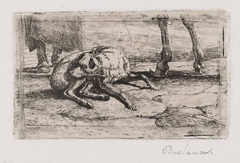 Dog Sleeping on Pavers at a Man's Feet — Antoine Jean Duclaux
