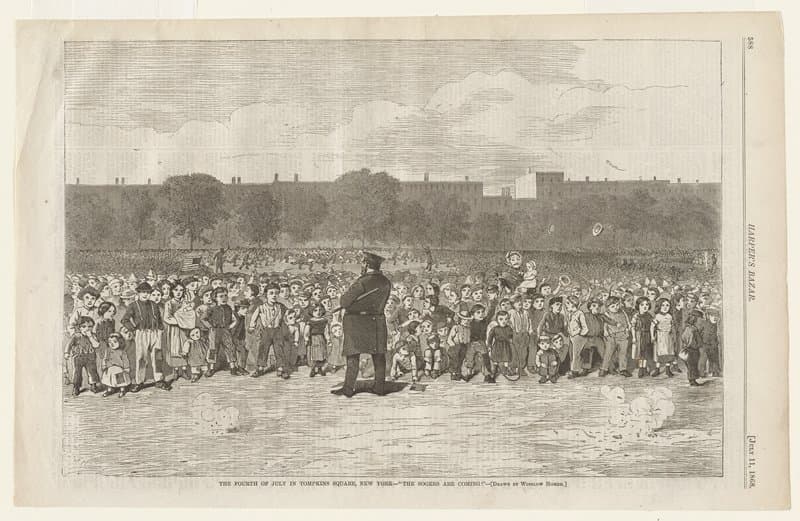 The Fourth of July in Tomkins Square, New York, The Sogers Are Coming — Winslow Homer