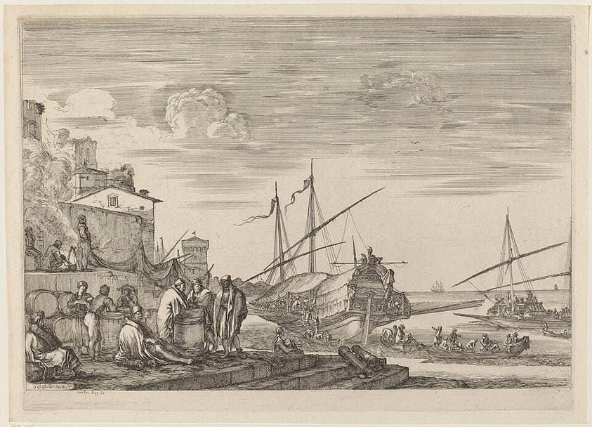 View of Several Houses Facing the Port — Stefano Della Bella
