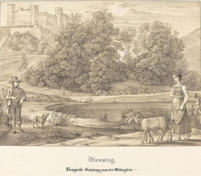 Dienstag - Bergveste Salzburg vor der Mittagseit (Tuesday - The Castle of Salzburg from the Noontime Side) — Ferdinand Olivier