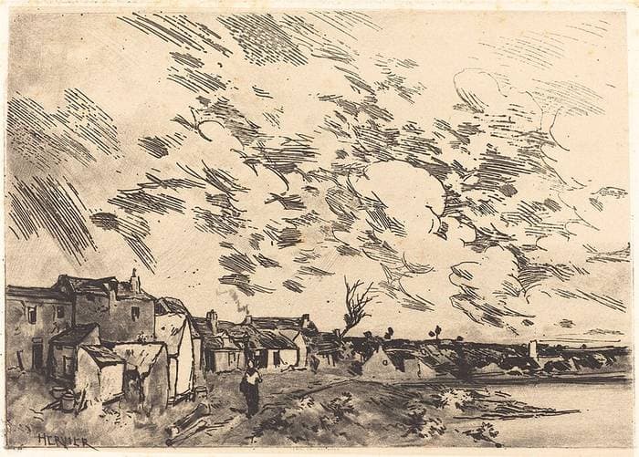 Village sur le bord d'une Riviere — Adolphe Hervier
