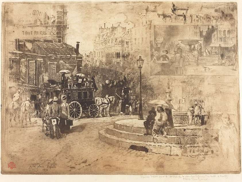 La Place Pigalle en 1878 (Place Pigalle in 1878) — Félix-Hilaire Buhot