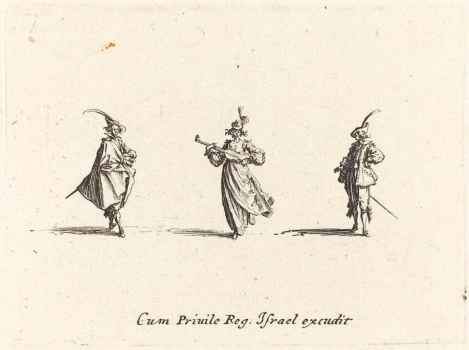 Lady with String Instrument, and Two Gentlemen — Jacques Callot