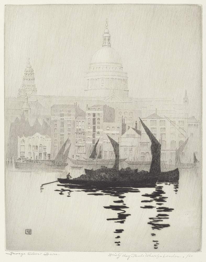 Misty Day, Paul's Wharf, London — George Elbert Burr