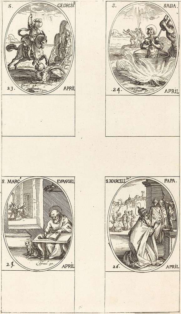 St. George; St. Sabas; St. Mark, Evangelist; St. Marcellin — Jacques Callot