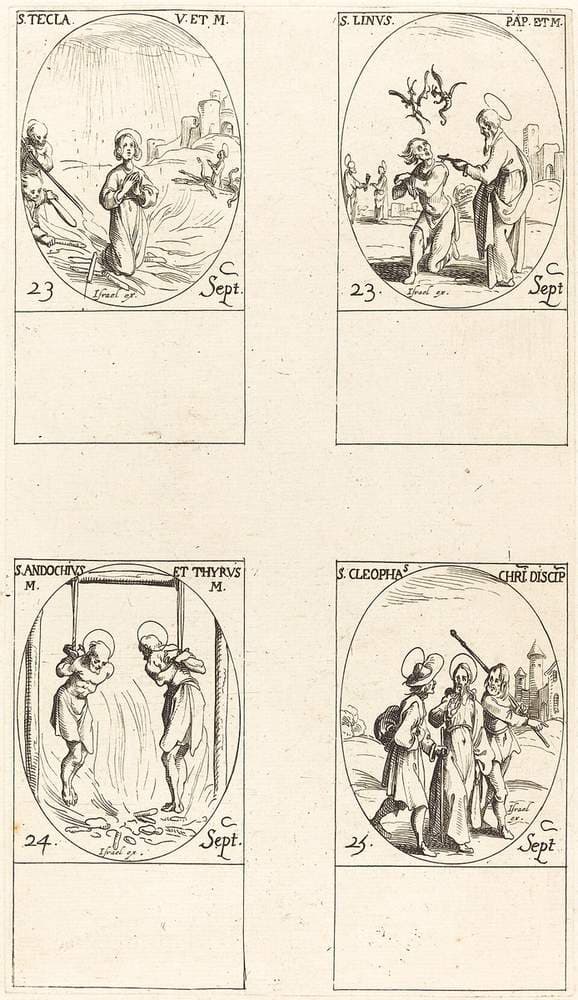 St. Thecla; St. Linus; Sts. Andochius and Thyrsus; St. Cleophas — Jacques Callot