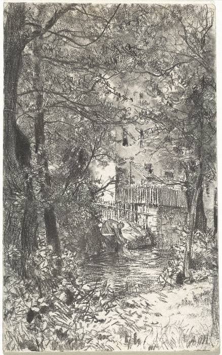 Landscape with a Washerwoman — Adolph Menzel