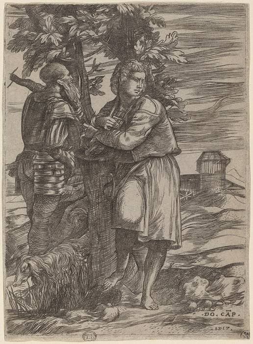 The Shepherd and the Old Warrior — Domenico Campagnola