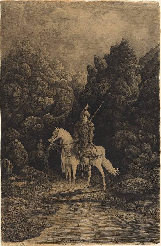 Oriental Horseman in a Desolate Mountain Landscape — Rodolphe Bresdin