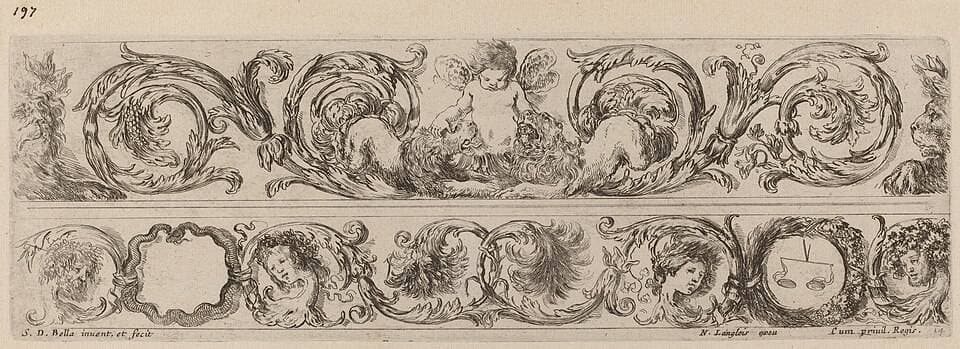 Two Ornamental Bands with Cupid and Heads of the Four Seasons — Stefano Della Bella