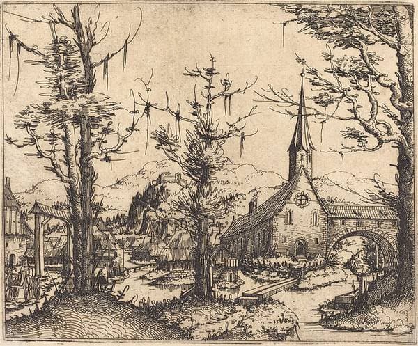 Landscape with a Village Church — Augustin Hirschvogel